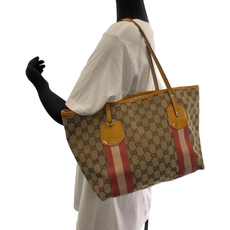 ナ*ル様 GUCCI トートバッグ ggスプリーム シェリーライン ゴールド金具 GUCCI（グッチ） シェリーライン ベージュ オレンジ ゴールド金具 GG