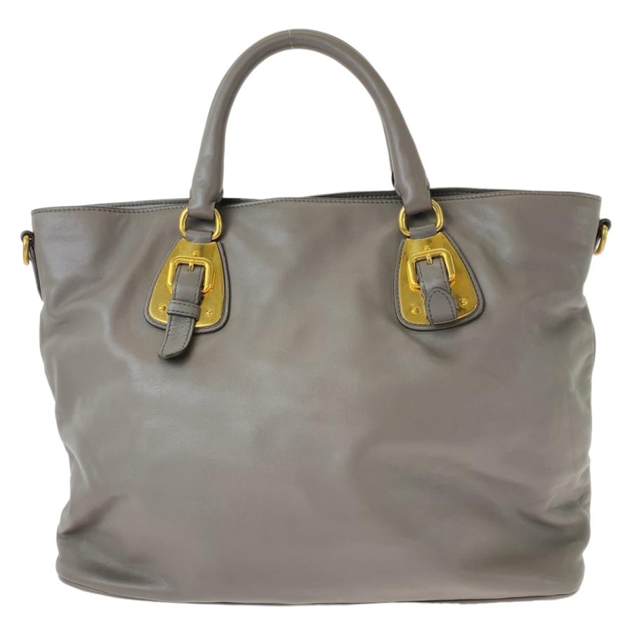 PRADA（プラダ） グレー グレージュ ゴールド金具 レザー トートバッグ