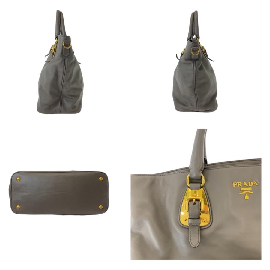 PRADA（プラダ） グレー グレージュ ゴールド金具 レザー トートバッグ