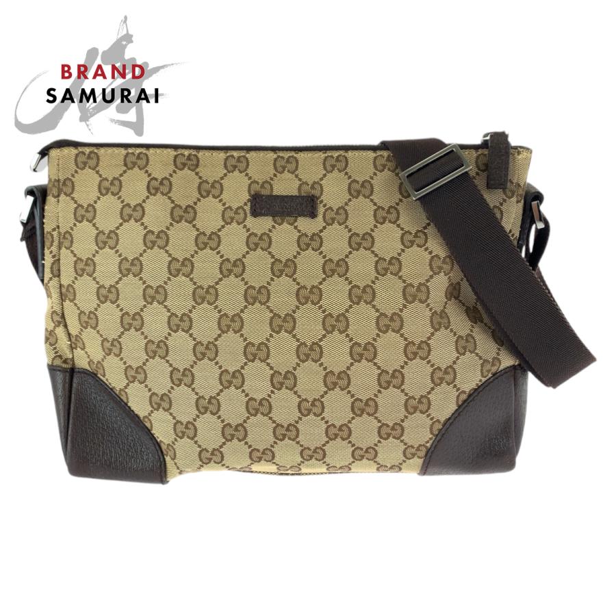 GUCCI グッチ ブラウン ベージュ シルバー金具 GGキャンバス 114273 