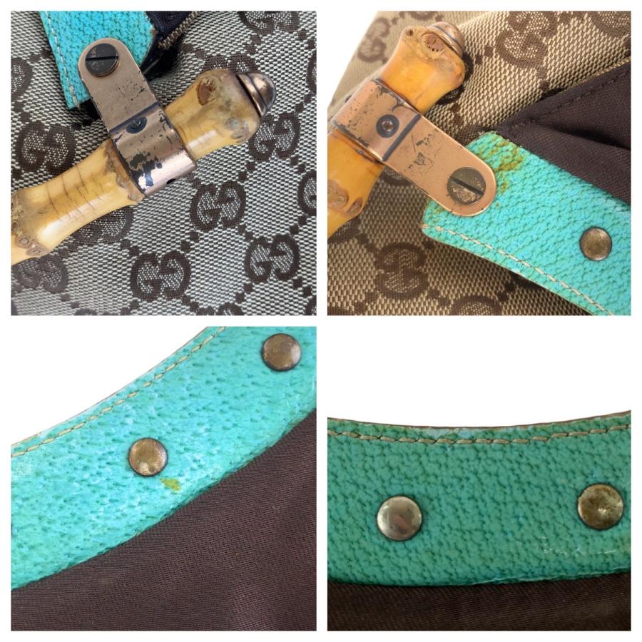 GUCCI グッチ バンブー スタッズ ベージュ ライトブルー ゴールド金具