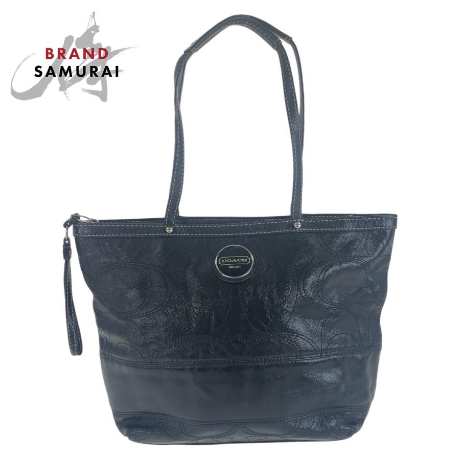 COACH コーチ ビッグシグネチャー ブラック シルバー金具 レザー 