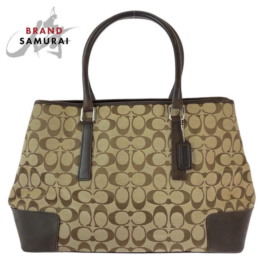 COACH 美品 コーチ シグネチャー ブラウン ベージュ シルバー金具  