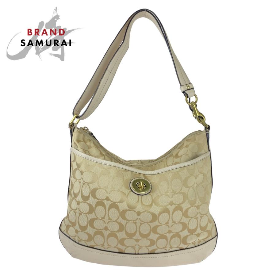 COACH（コーチ） 美品 シグネチャー ベージュ ライトブルー ゴールド