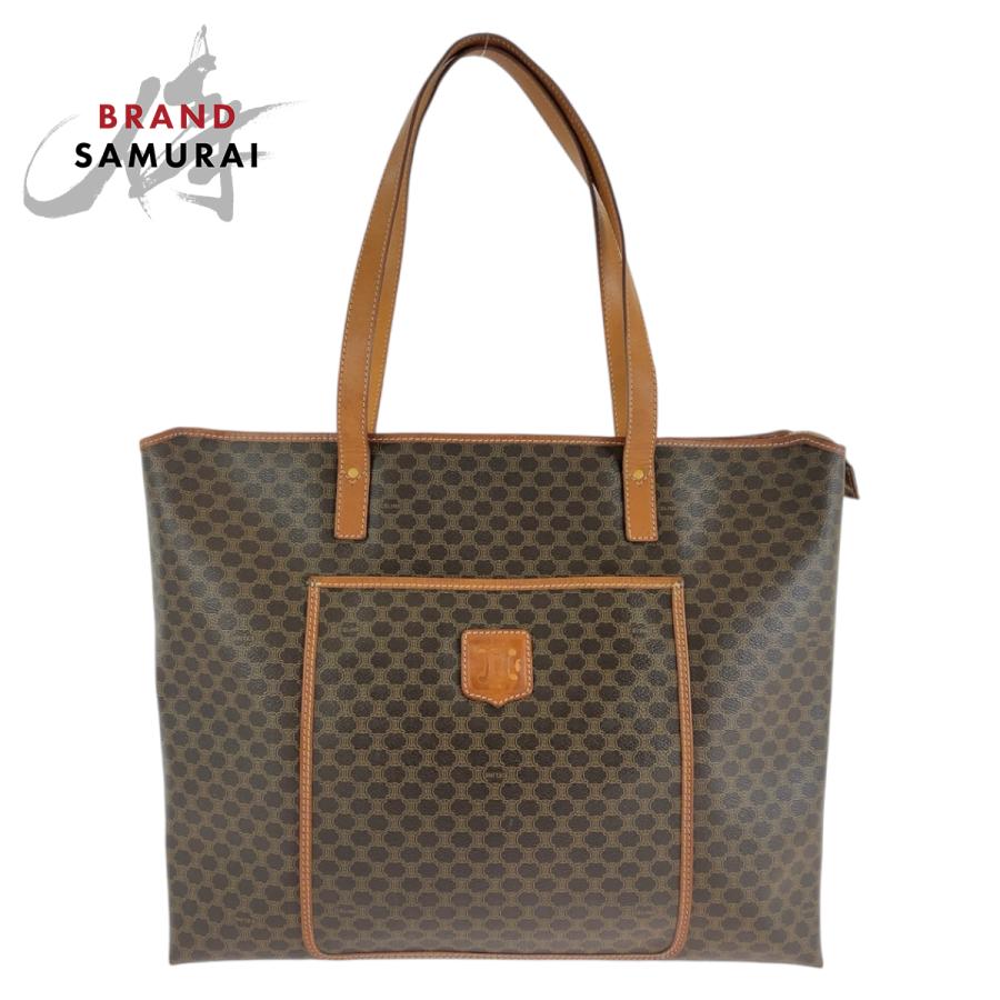 CELINE 美品 セリーヌ ヴィンテージ マカダム PVC/レザー トートバッグ