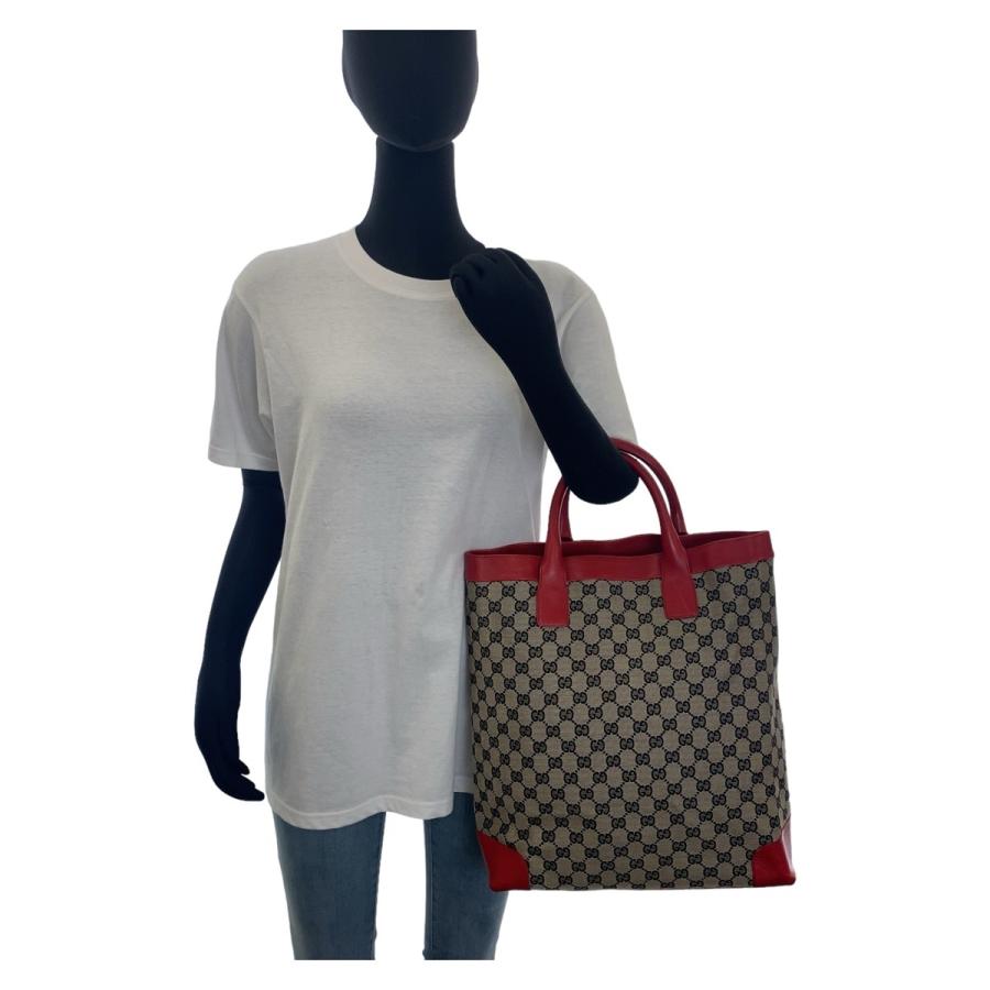 GUCCI GG柄 トートバッグ キャンバス×レザー レッド GUCCI（グッチ） GG柄 レッド グレー GGキャンバス/レザー 002 1121