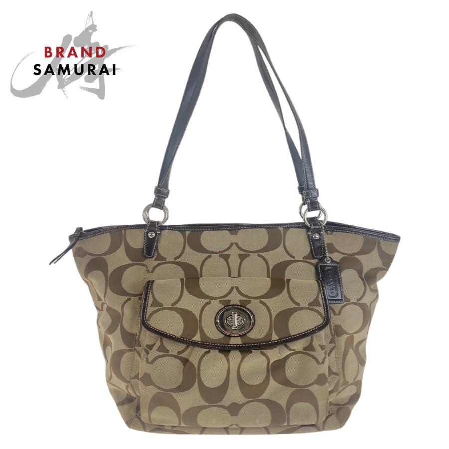 COACH（コーチ） シグネチャー ブラウン ベージュ シルバー金具