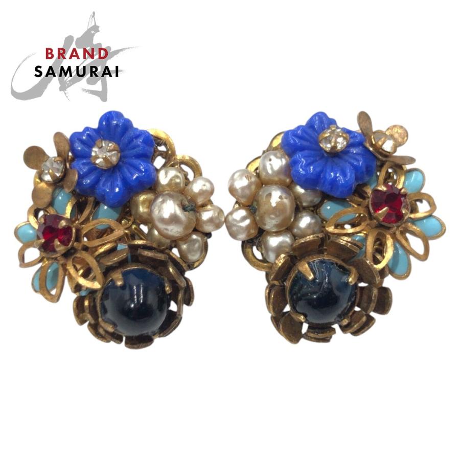 美品 MIRIAM HASKELL ミリアム ハスケル ゴールド ブルー メタル