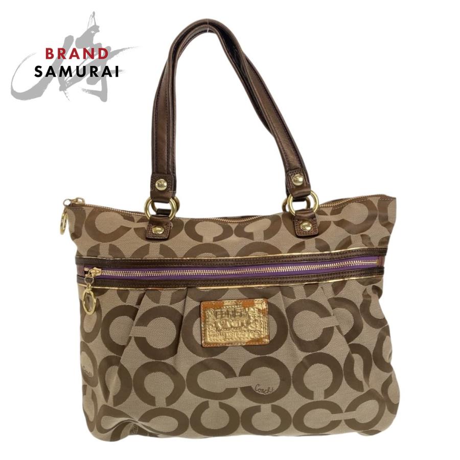 COACH 美品 コーチ オプアート ベージュ パープル ゴールド金具 