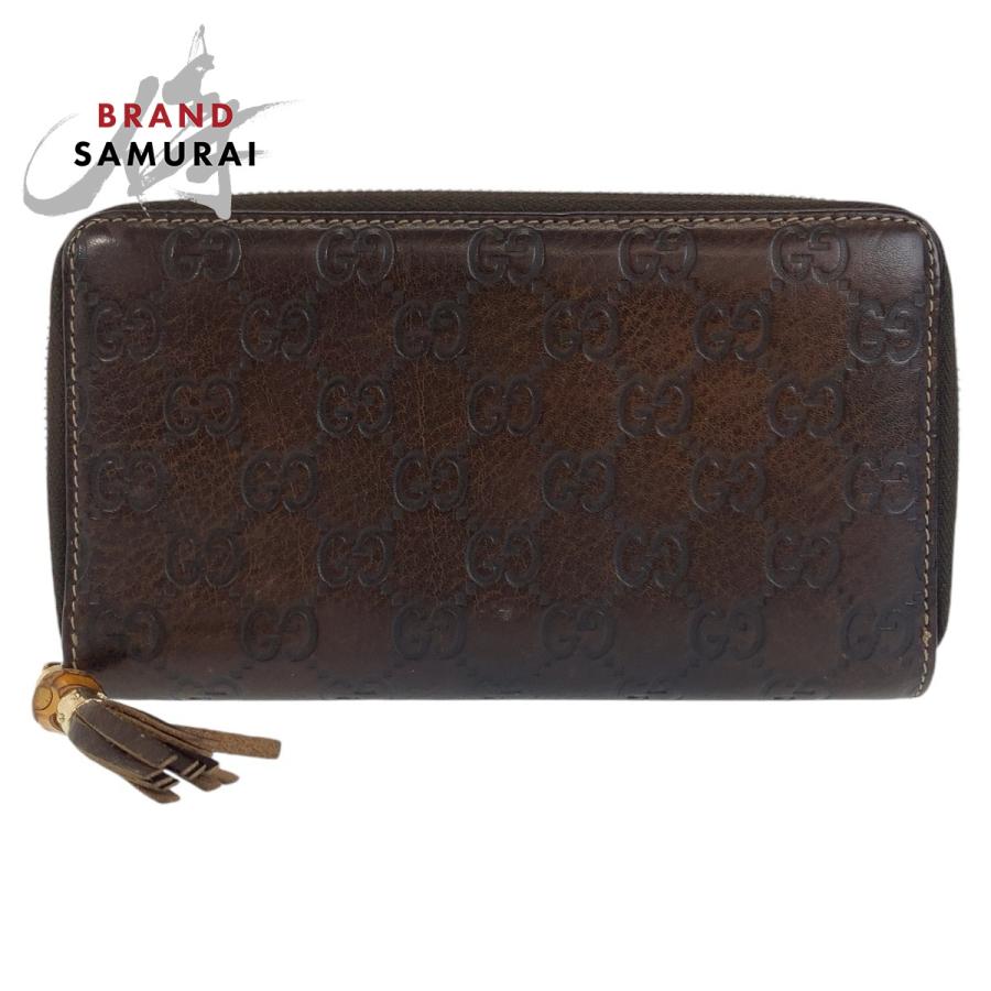 GUCCI 美品 グッチ バンブー グッチシマ ブラウン ゴールド金具 レザー 長財布 ロングウォレット メンズ 408465 : BRAND ...