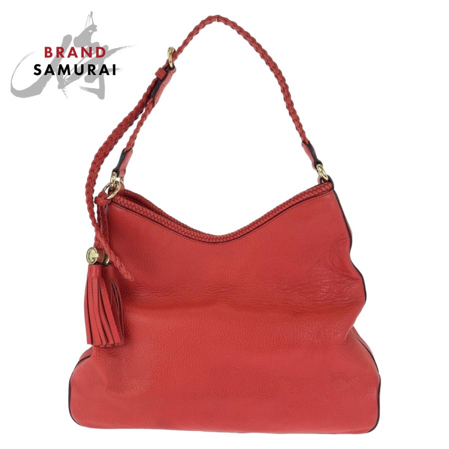 GUCCI（グッチ） 美品 ホーボー フリンジ レッド ゴールド金具 レザー 