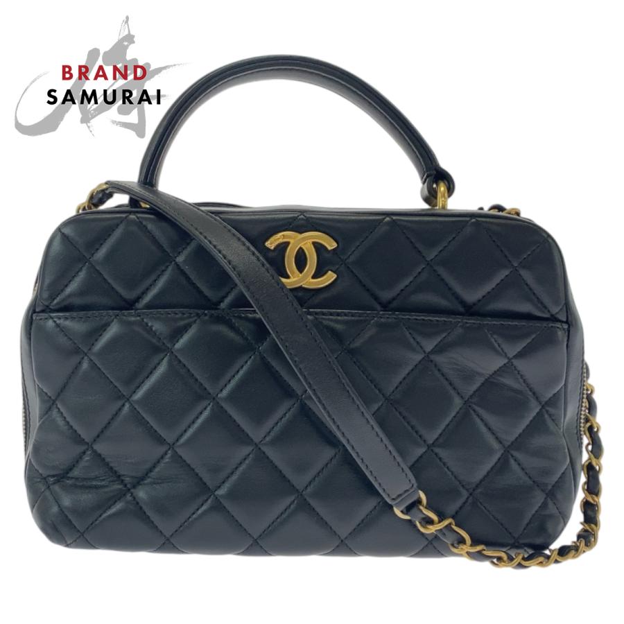 シャネル　マトラッセ　ハンドバッグ　ココマーク　ゴールド金具　レザー　ブラック CHANEL（シャネル） 美品 マトラッセ ココマーク ブラック 黒 ゴールド