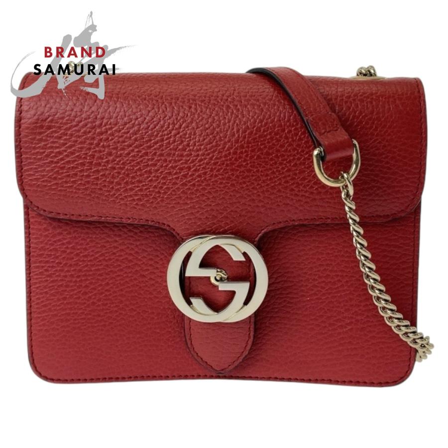 GUCCI 超美品 グッチ インターロッキング レッド ゴールド金具 GUCCI 超美品 グッチ インターロッキング レッド ゴールド金具