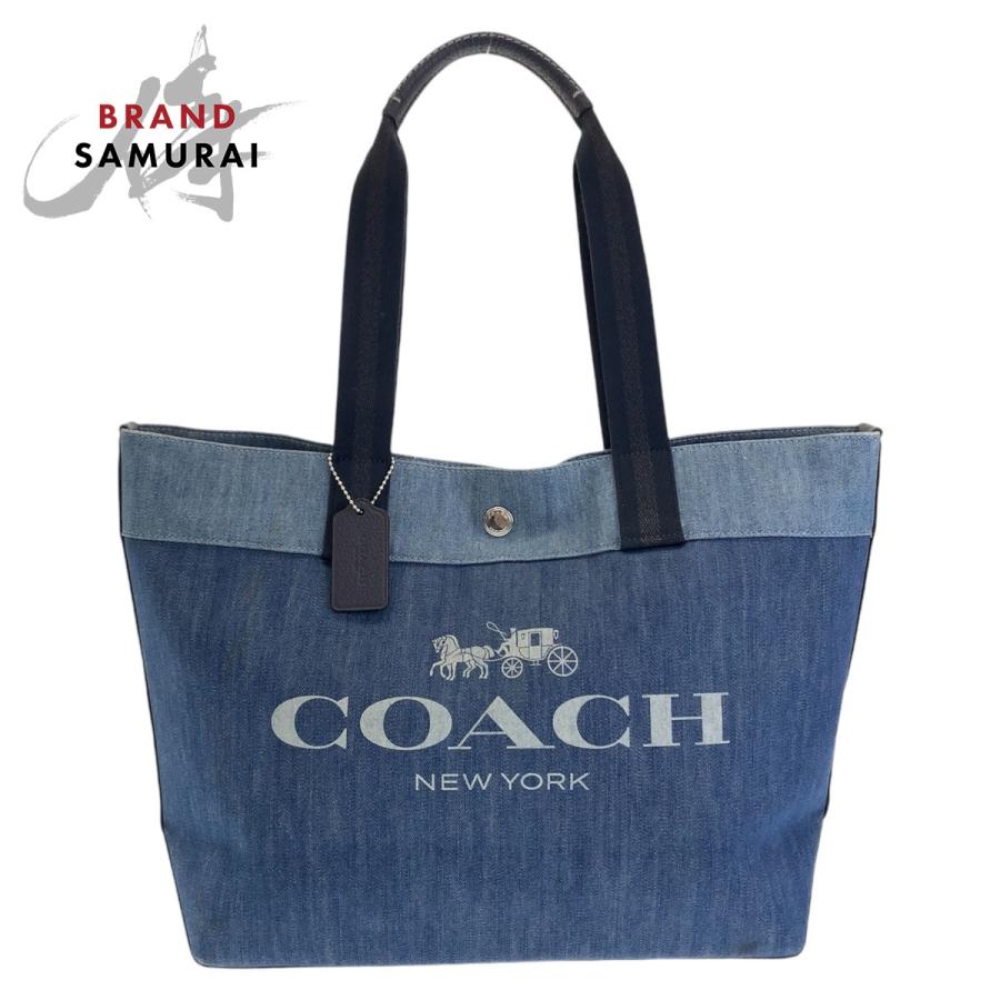 COACH コーチ ホース アンド キャリッジ ブルー シルバー金具 コットン
