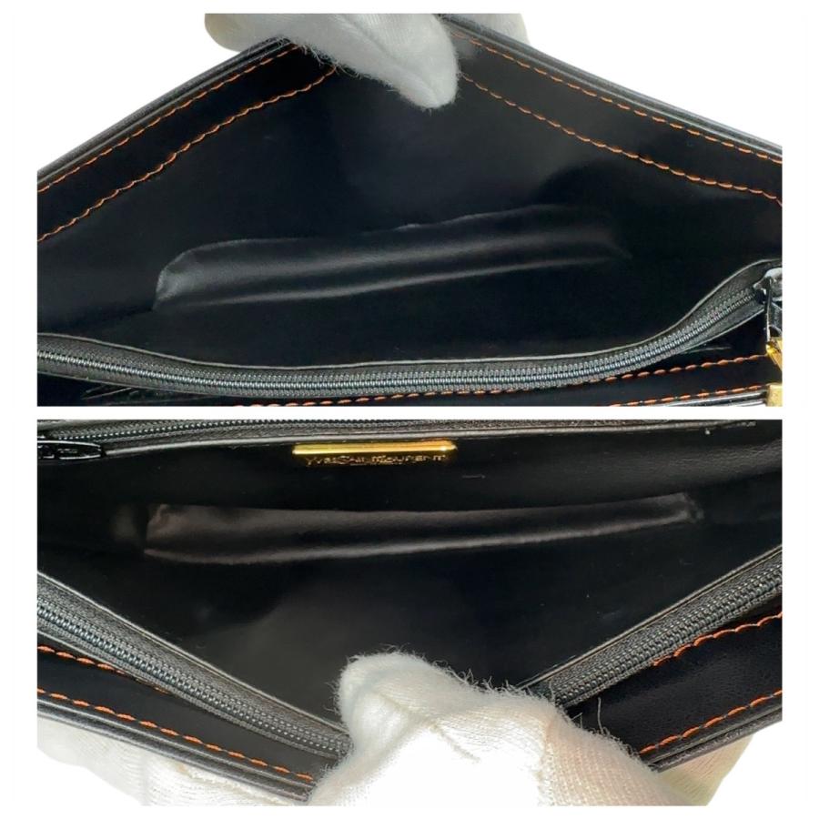 美品 YVES SAINT LAURENT イヴ サンローラン ヴィンテージ YSL カットアウト ブラック ゴールド金具 レザー 斜め掛け ショルダーバッグ ポシェット レディース 408650 【中古】 Yves Saint Laurent（イヴ・サンローラン） 美品 イヴ サンローラン
