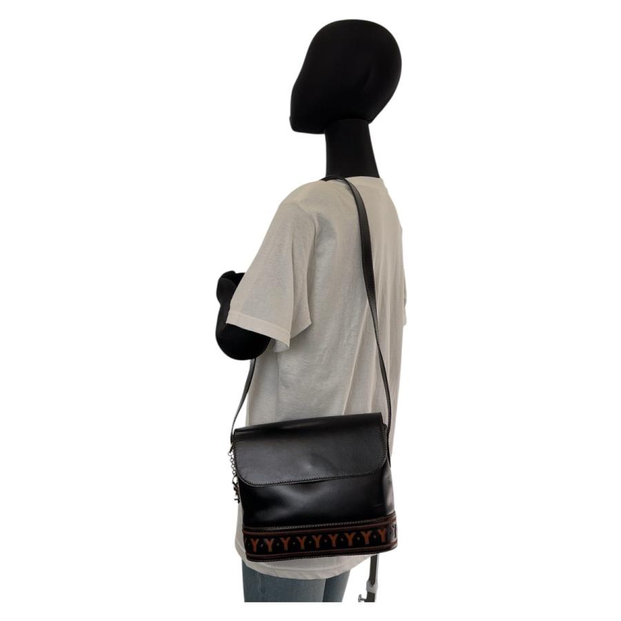 美品 YVES SAINT LAURENT イヴ サンローラン ヴィンテージ YSL カットアウト ブラック ゴールド金具 レザー 斜め掛け ショルダーバッグ ポシェット レディース 408650 【中古】 Yves Saint Laurent（イヴ・サンローラン） 美品 イヴ サンローラン
