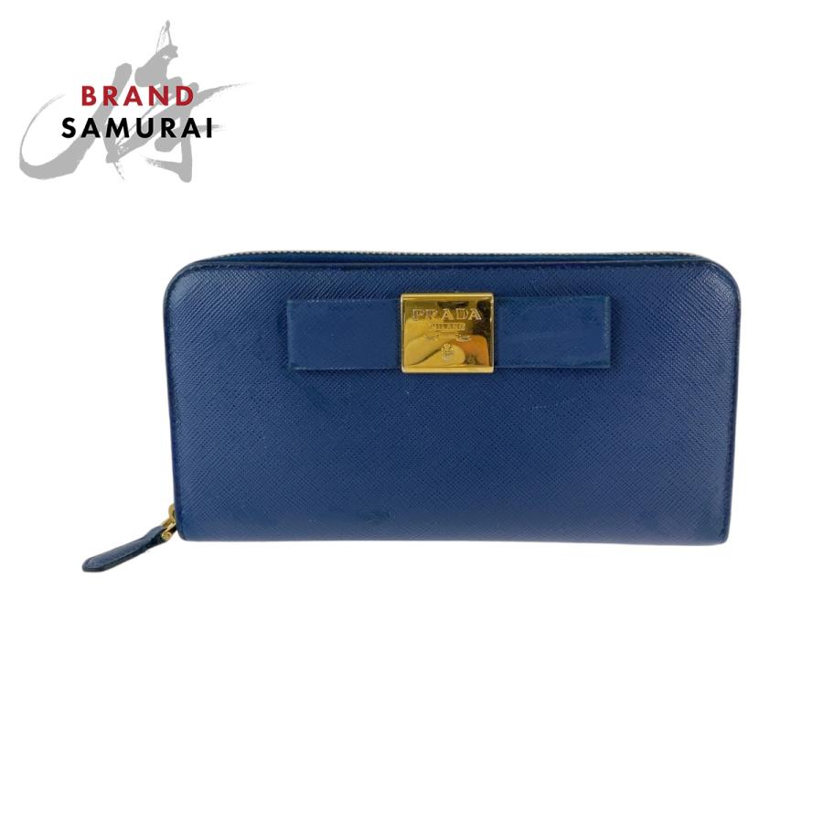 PRADA（プラダ） サフィアーノ リボン ブルー ゴールド金具 レザー 