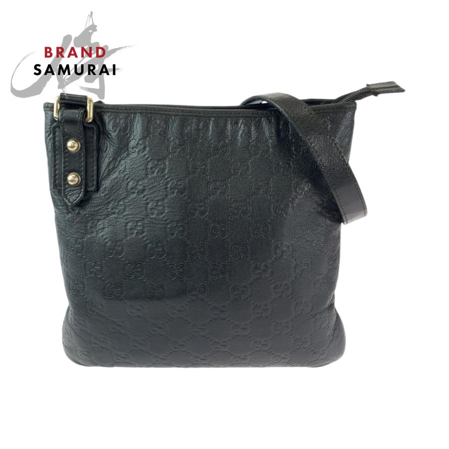 ♦美品　GUCCI ブラックショルダーバッグ GUCCI（グッチ） 美品 グッチシマ ブラック 黒 シルバー金具 レザー