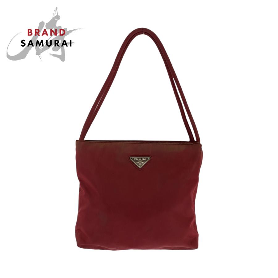 PRADA（プラダ） テスート 三角ロゴプレート レッド シルバー金具