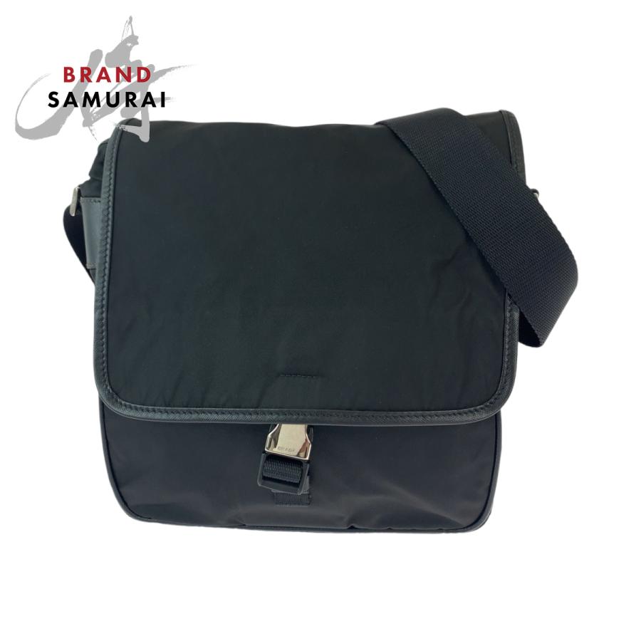 PRADA 美品 プラダ テスート 三角ロゴプレート ブラック 黒 シルバー  