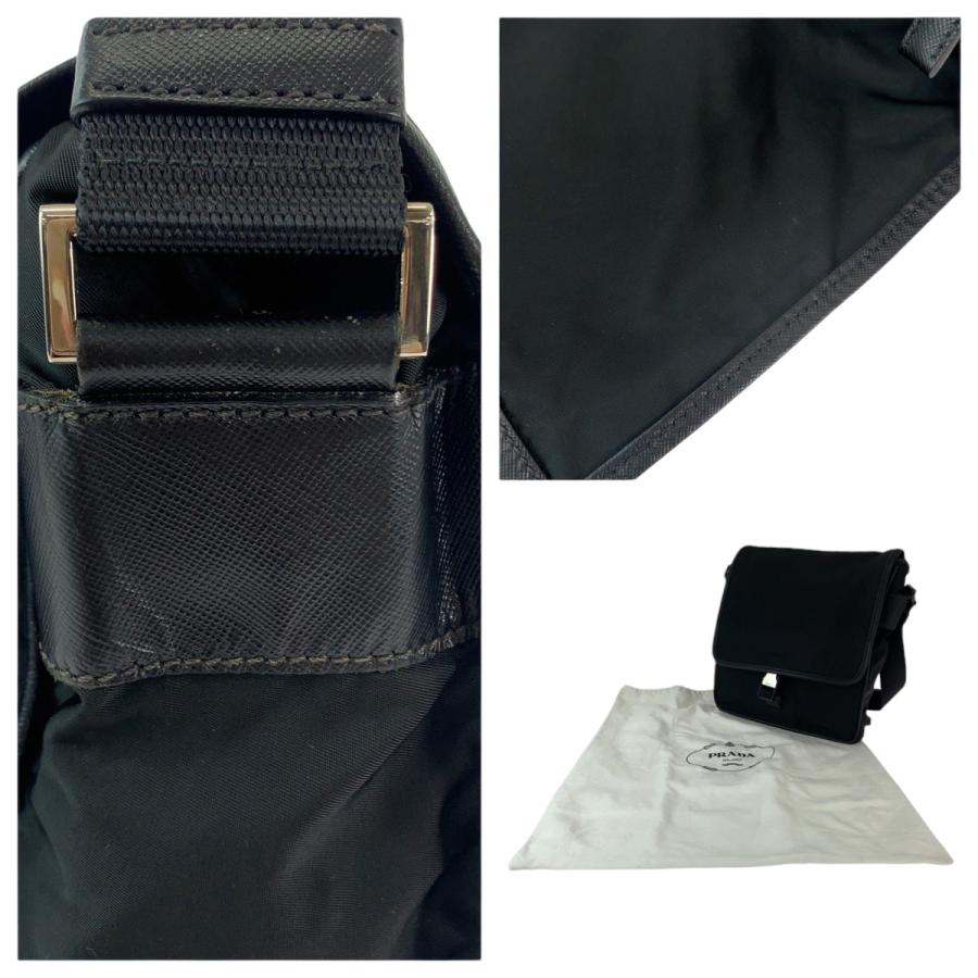 PRADA 美品 プラダ テスート 三角ロゴプレート ブラック 黒 シルバー  