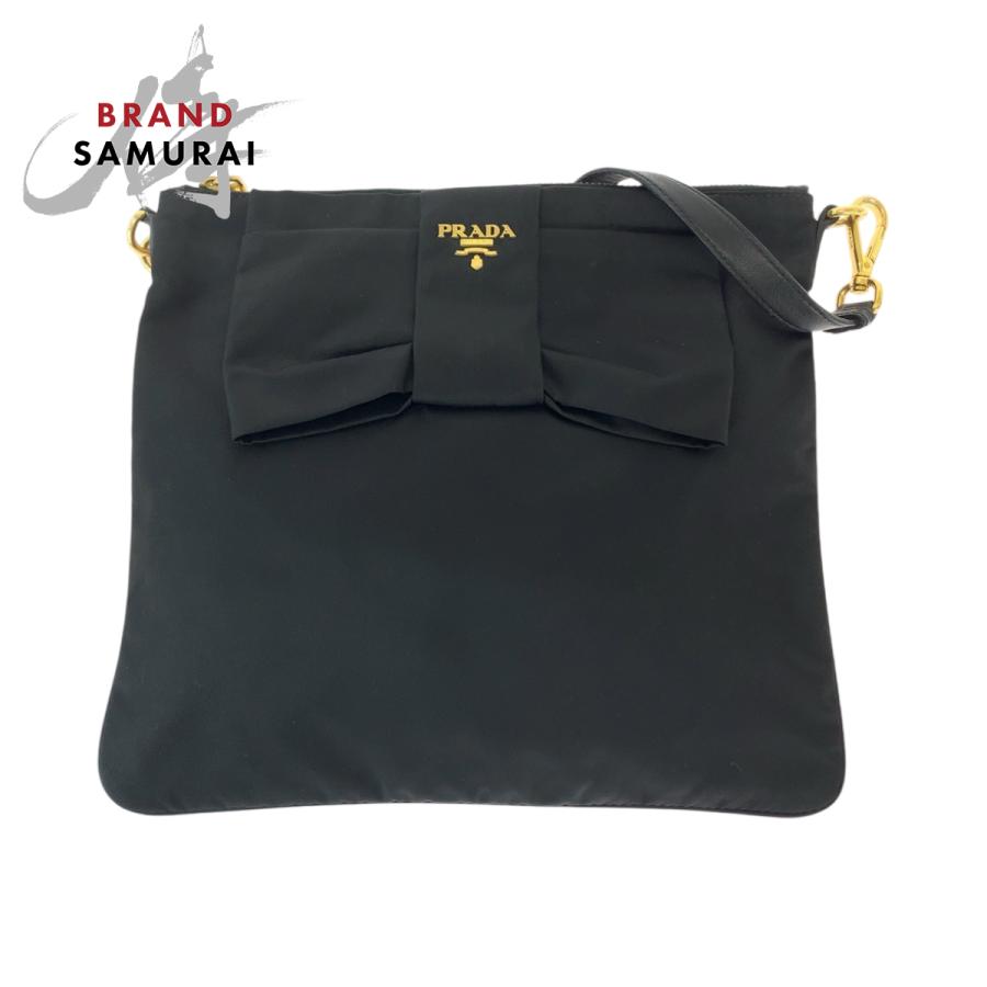 PRADA（プラダ） 美品 テスート リボン ブラック 黒 ゴールド金具 
