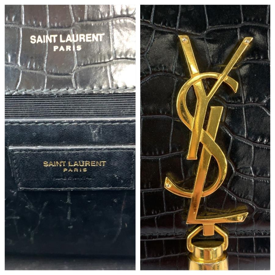 美品 サンローランパリ ケイト YSL タッセル 型押し ブラック 黒