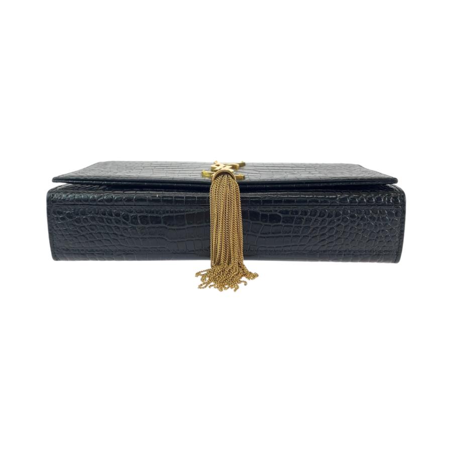 美品 サンローランパリ ケイト YSL タッセル 型押し ブラック 黒 