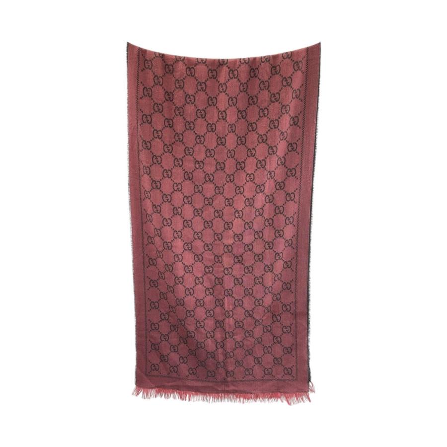 GUCCI 美品 グッチ GG柄 ピンク グレー ウール マフラー ストール 