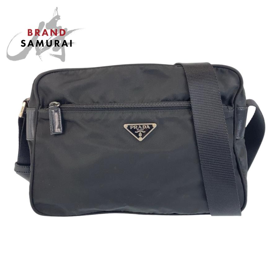 PRADA 美品 プラダ テスート 三角ロゴプレート 男女兼用 ブラック 