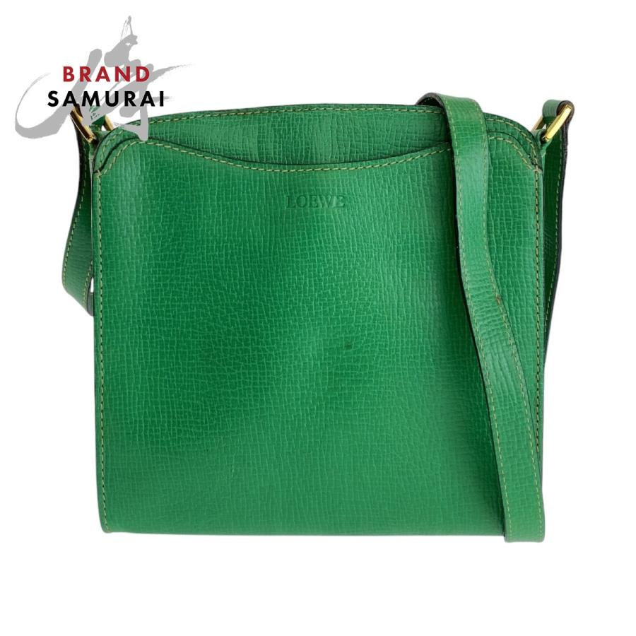 LOEWE ロエベ　ボディバッグ　キャンバス　レザー　バイカラー　緑 LOEWE（ロエベ） ヴィンテージ グリーン ゴールド金具 レザー 斜め掛け