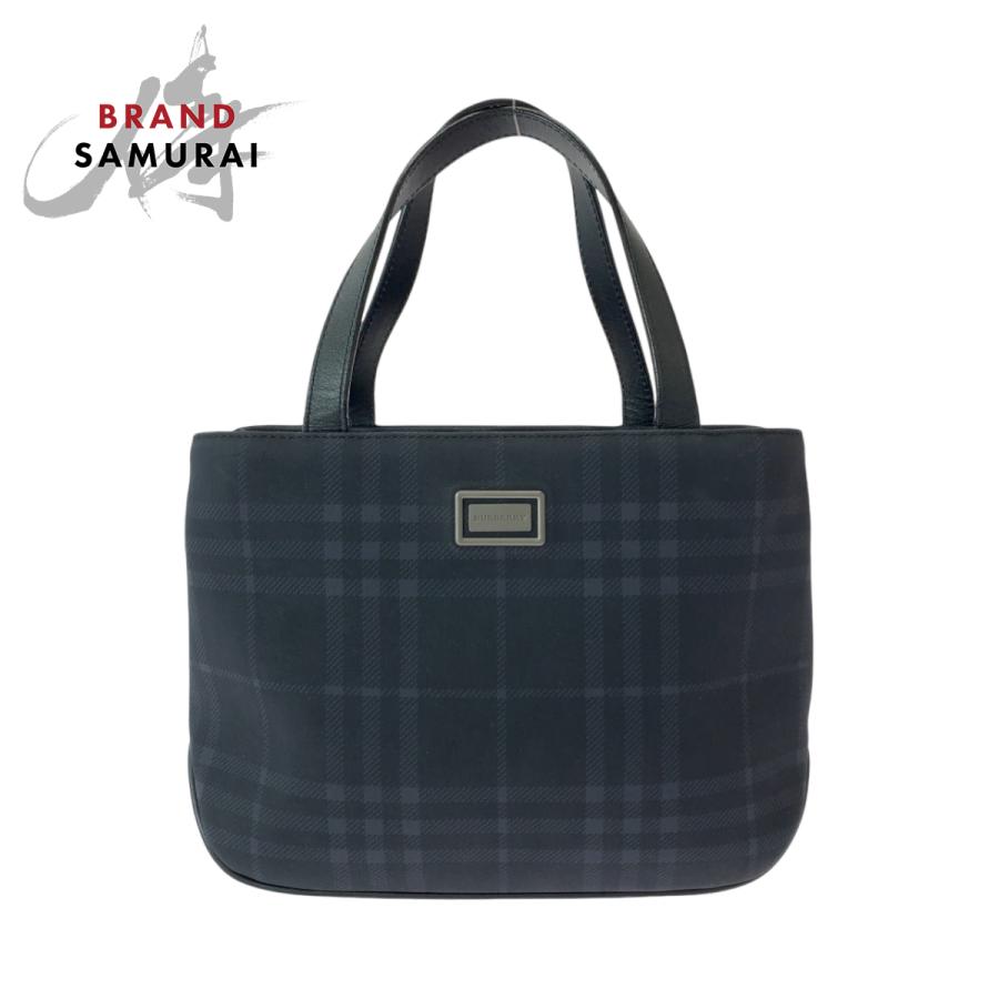 BURBERRY 美品 バーバリー チェック柄 ネイビー シルバー金具