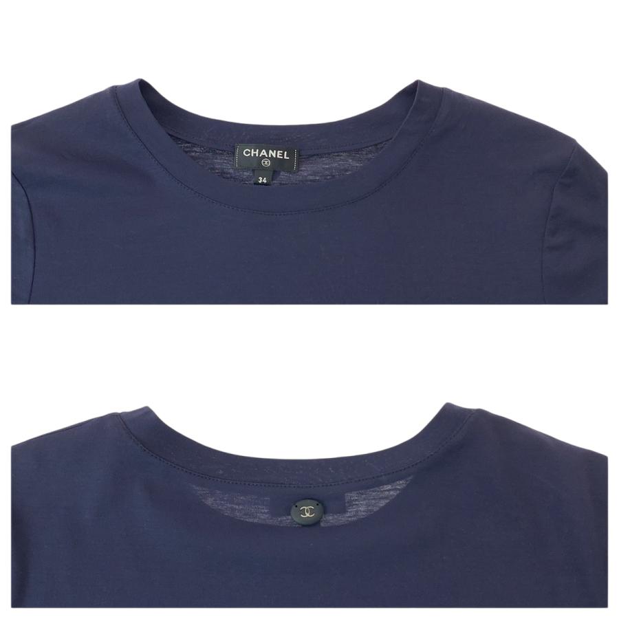 美品 CHANEL シャネル ガブリエルロゴ サイズ34 ネイビー レッド コットン P57359K07506 半袖Tシャツ クルーネック カットソー レディース 409139 【中古】 CHANEL（シャネル） 美品 ガブリエルロゴ サイズ34 ネイビー レッド