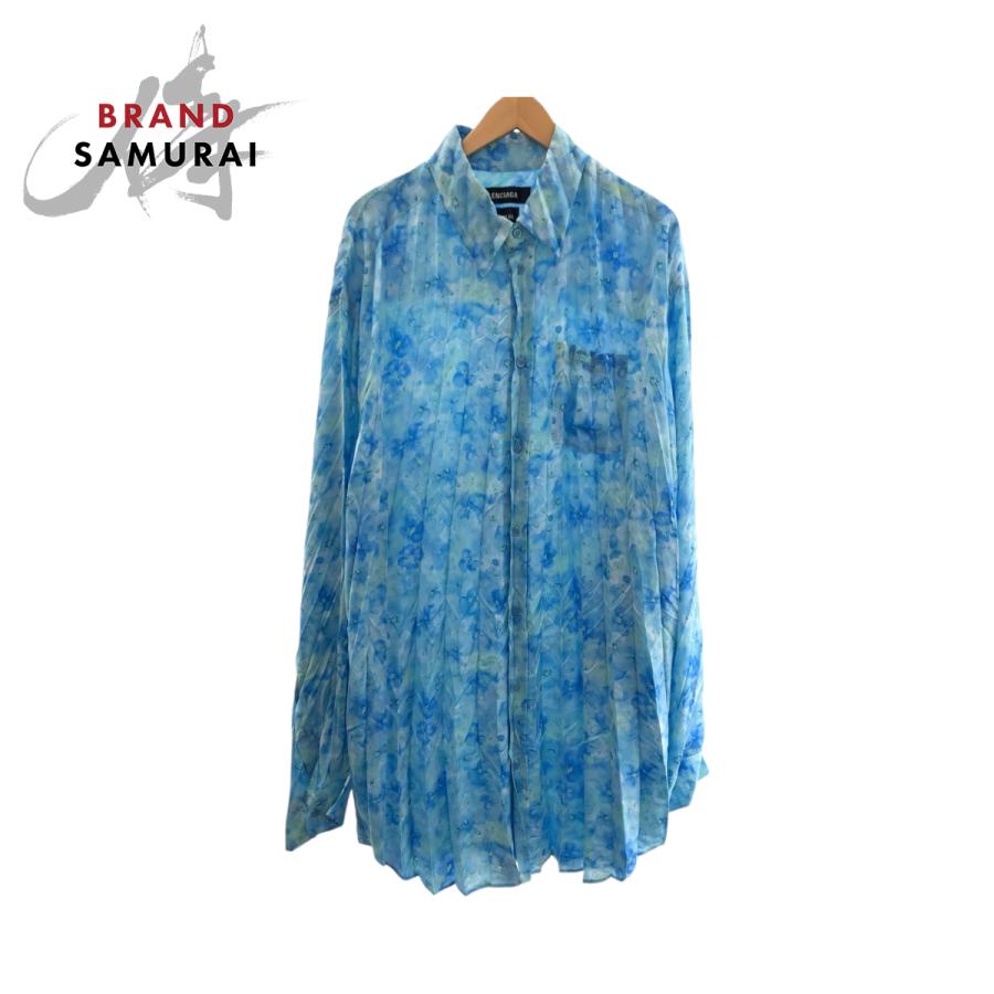 BALENCIAGA 美品 バレンシアガ 花柄 サイズL ブルー ポリエステル 長袖  