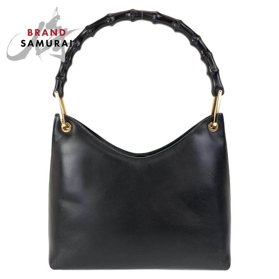 GUCCI ハンドバック　バンブー　レザー　ブラック　ゴールド金具 GUCCI（グッチ） バンブー ブラック 黒 ゴールド金具 レザー 001 3008
