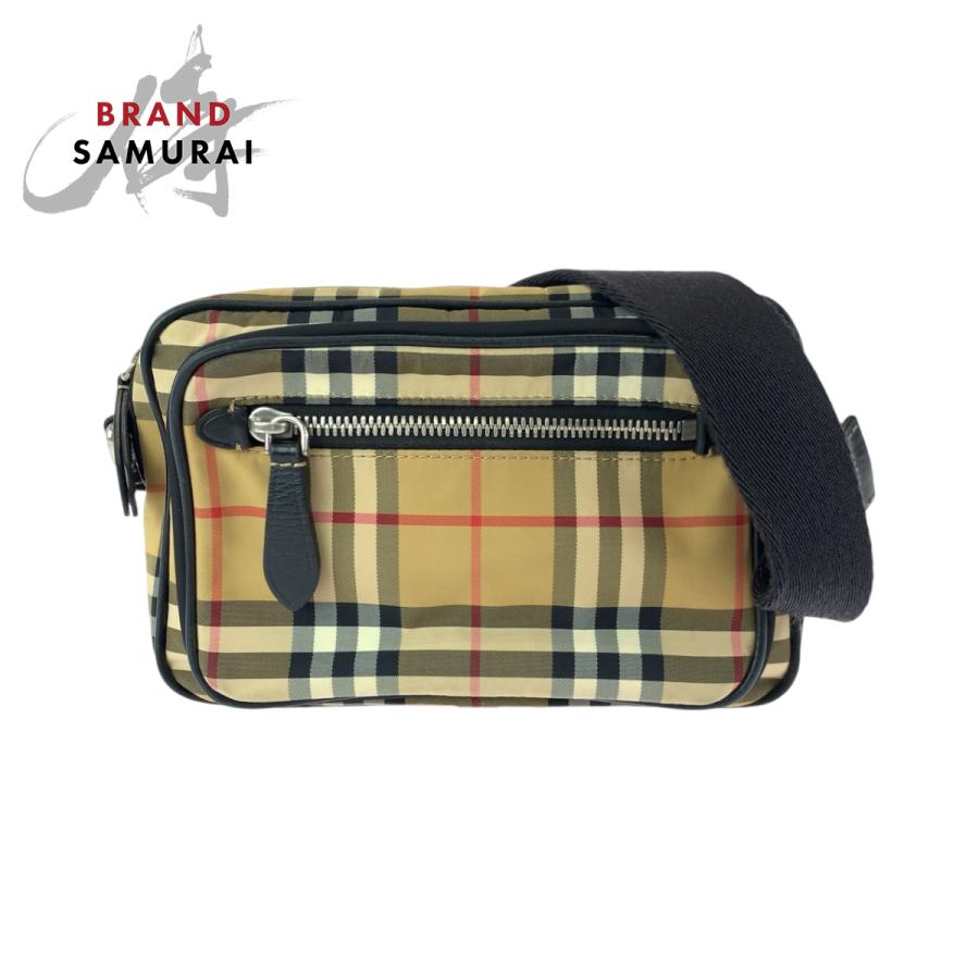 美品 BURBERRY バーバリー チェック柄 男女兼用 ブラウン ブラック シルバー金具 ナイロン ショルダーバッグ ポシェット メンズ 409452 | BURBERRY