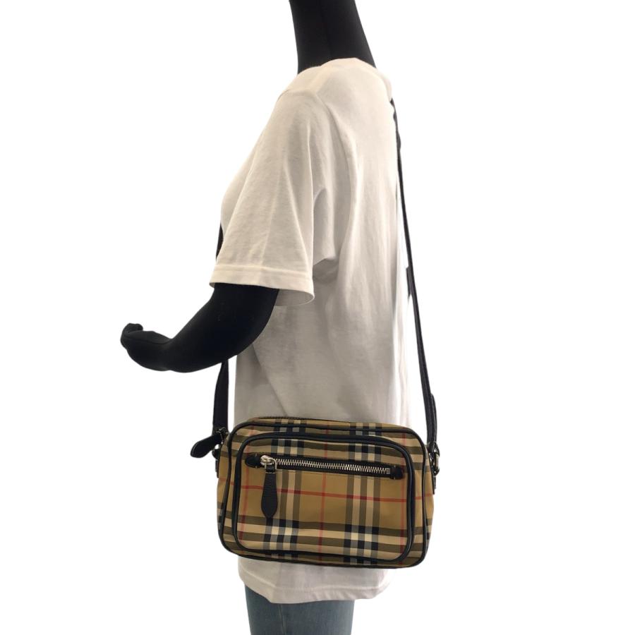 美品 BURBERRY バーバリー チェック柄 男女兼用 ブラウン ブラック シルバー金具 ナイロン ショルダーバッグ ポシェット メンズ 409452 | BURBERRY | 06