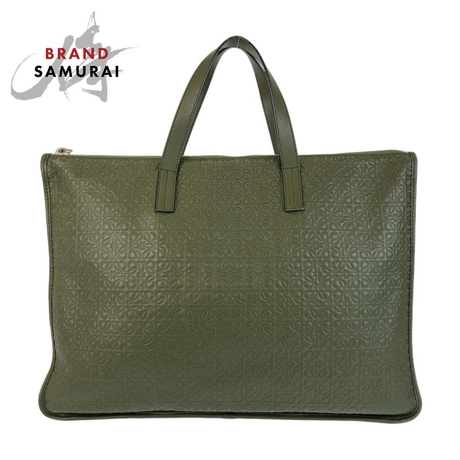 LOEWE ロエベ アナグラム シルバー金具 ハンドバッグ グリーン レザー