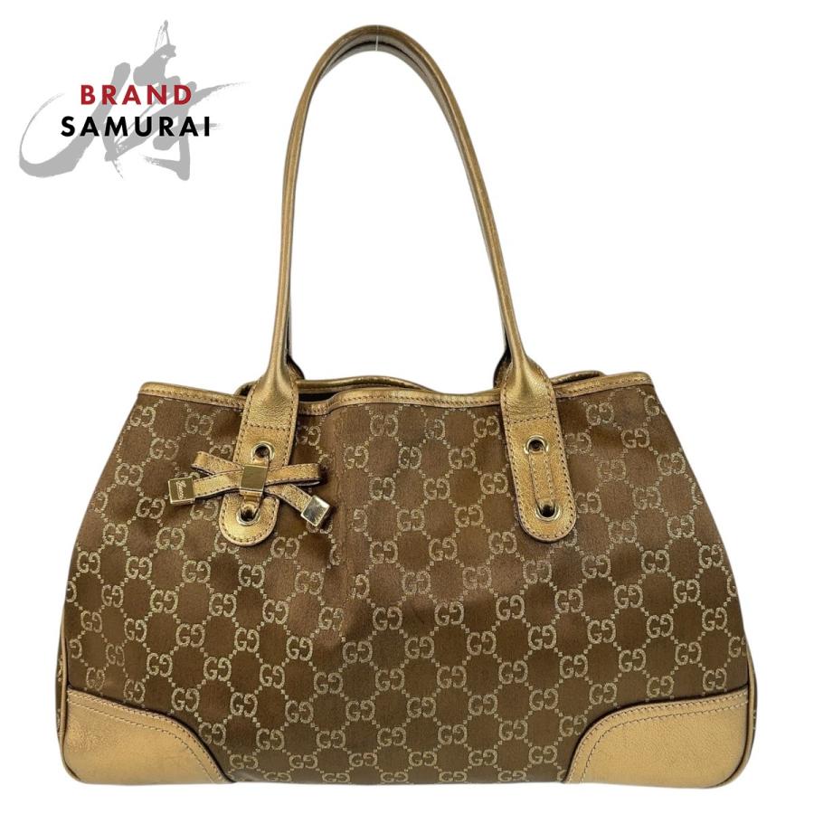 GUCCI グッチ プリンシー GG柄 ブラウン ゴールド金具 サテン/レザー 163805 トートバッグ ショルダーバッグ レディース 409495 | GUCCI