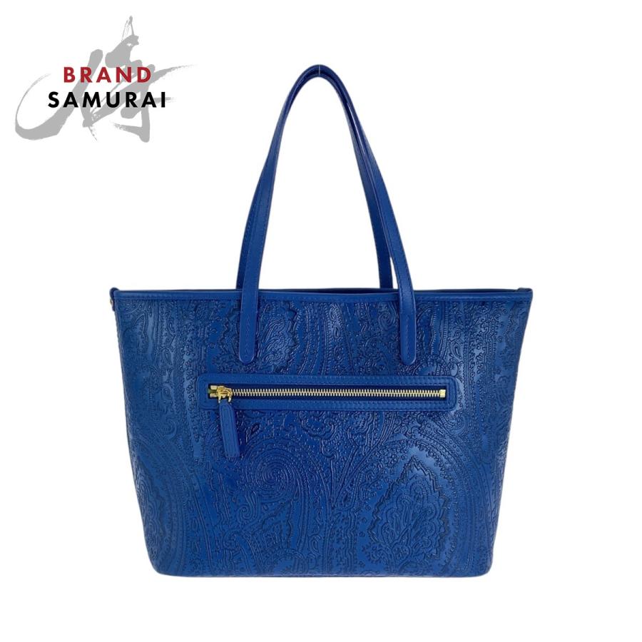 ETRO（エトロ） 美品 マルゴット ブルー ゴールド金具 1E601 トート