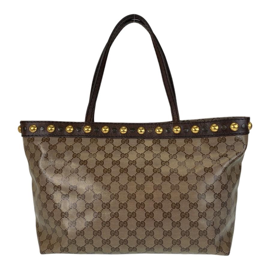 GUCCI 美品 グッチ GGクリスタル ブラウン ゴールド金具 PVC/レザー 