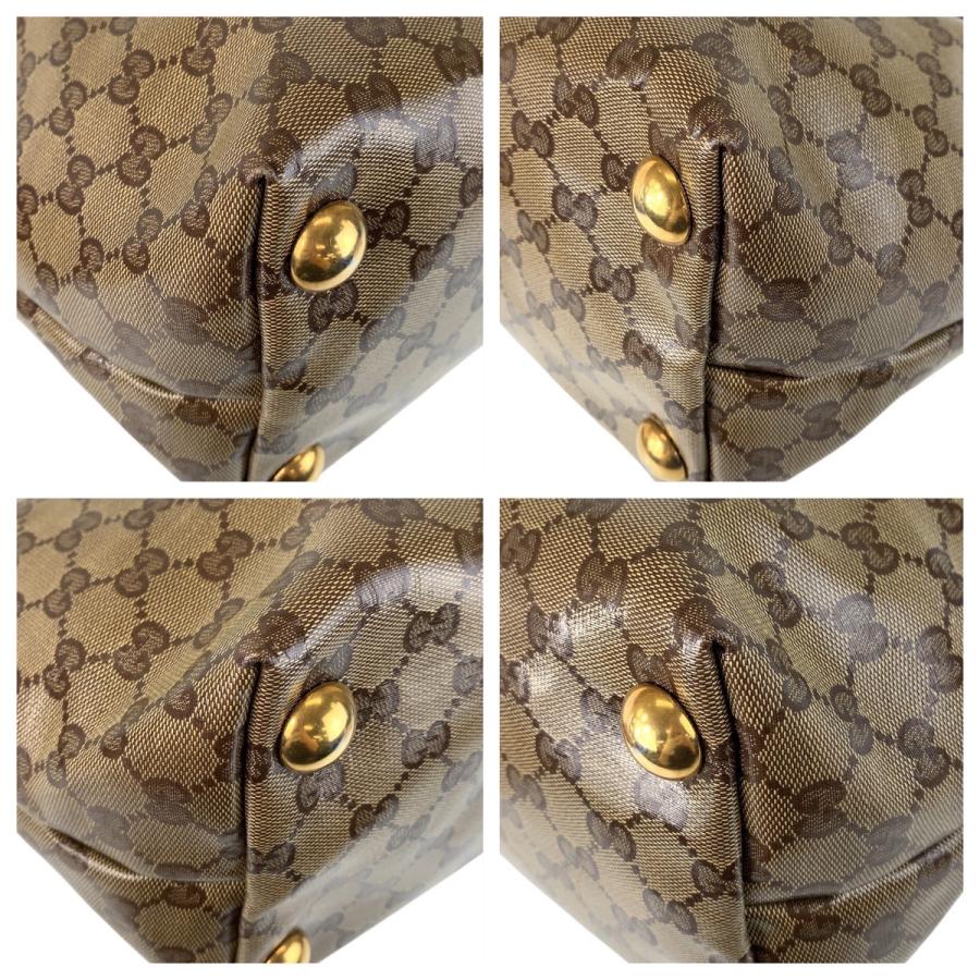 GUCCI（グッチ） 美品 GGクリスタル ブラウン ゴールド金具 PVC/レザー