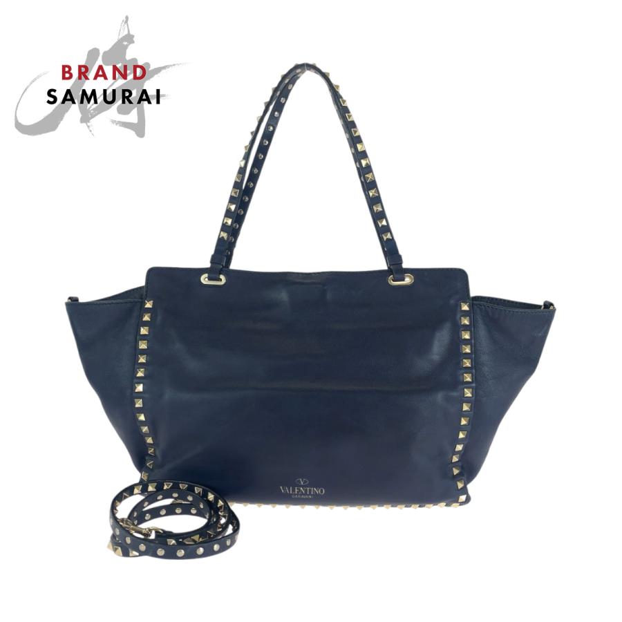 VALENTINO ヴァレンティノ ロックスタッズ ネイビー ゴールド金具 