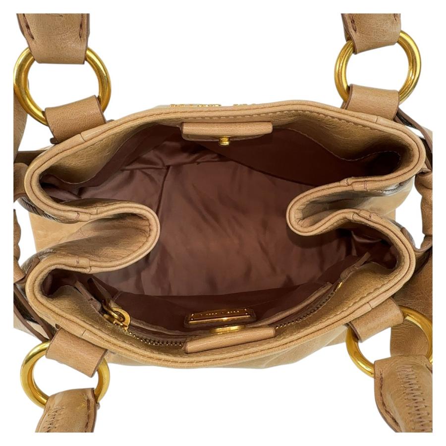 miu miu（ミュウミュウ） 美品 リボン ベージュ ゴールド金具 レザー