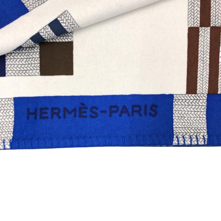 超美品 HERMES エルメス シュヴァル ナッテ プレード ブランケット  ブルー ホワイト カシミヤ ブランケット 男女兼用 レディース 410193 | HERMES | 06