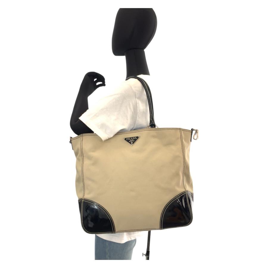 PRADA プラダ 三角ロゴプレート ベージュ ブラック 黒 シルバー金具 キャンバス トートバッグ ショルダーバッグ レディース 410268 | PRADA | 08