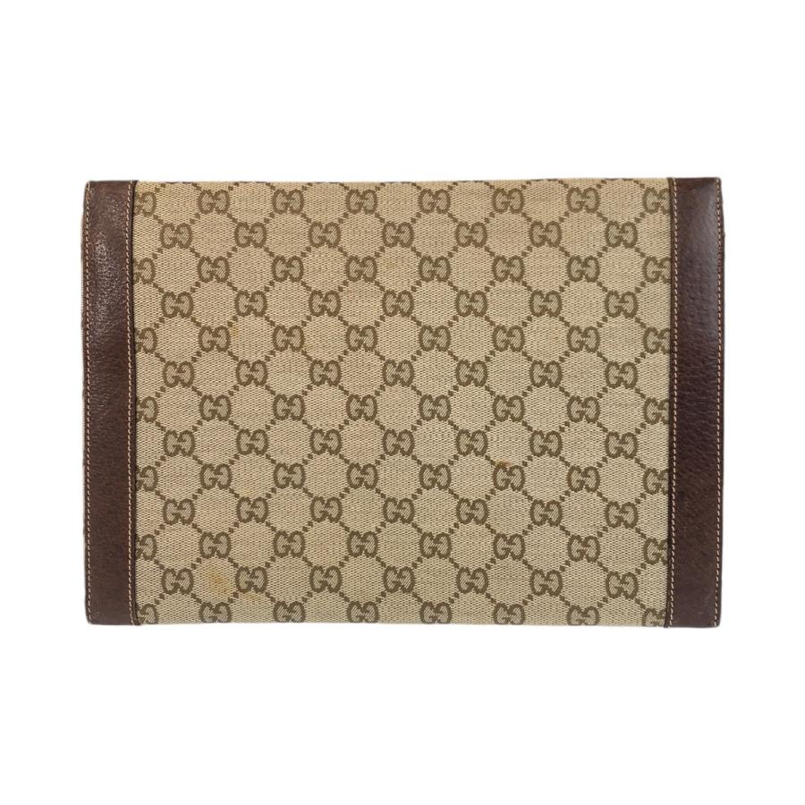 GUCCI GGキャンバス ポーチ クラッチバッグ ブラウン ロゴ金具 GUCCI（グッチ） ブラウン ゴールド金具 GGキャンバス/レザー クラッチ