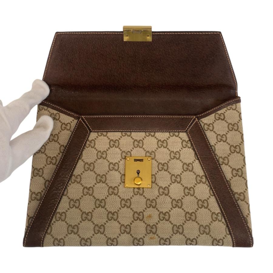 GUCCI（グッチ） ブラウン ゴールド金具 GGキャンバス/レザー クラッチ