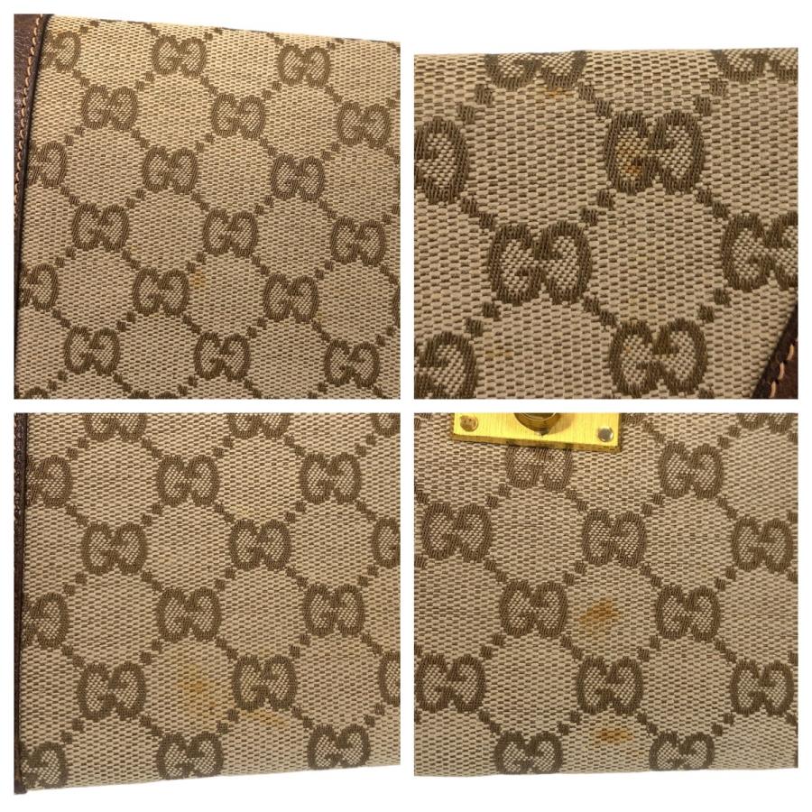 GUCCI（グッチ） ブラウン ゴールド金具 GGキャンバス/レザー クラッチ