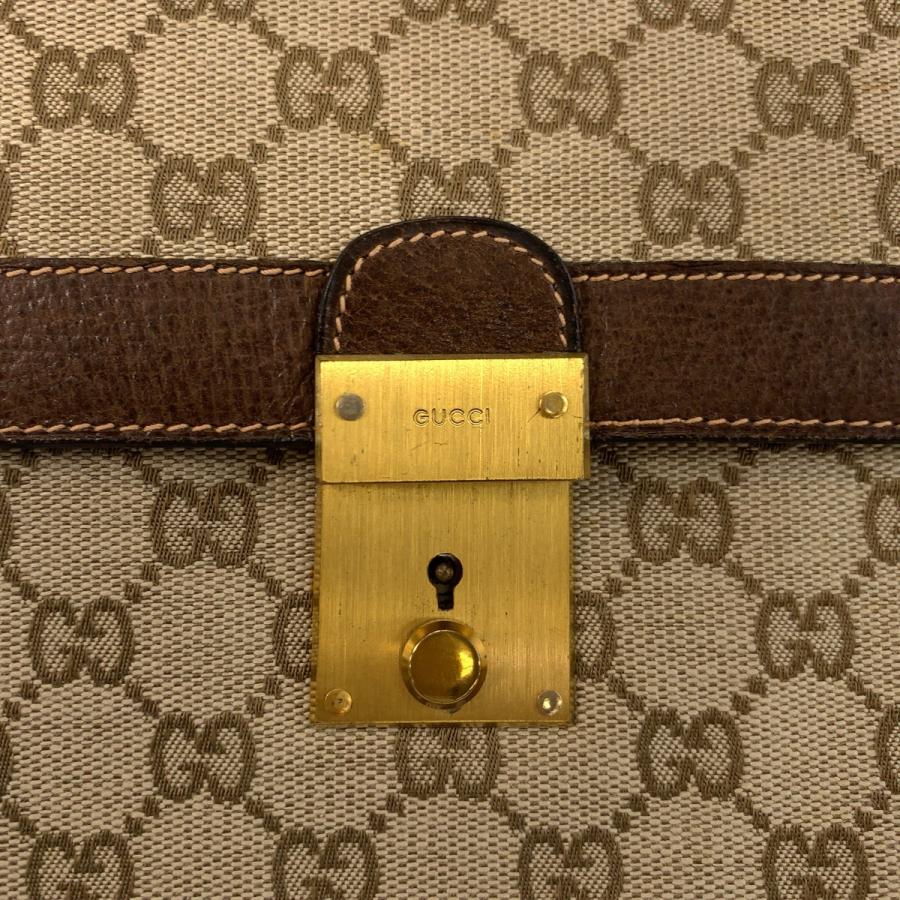 GUCCI（グッチ） ブラウン ゴールド金具 GGキャンバス/レザー クラッチ